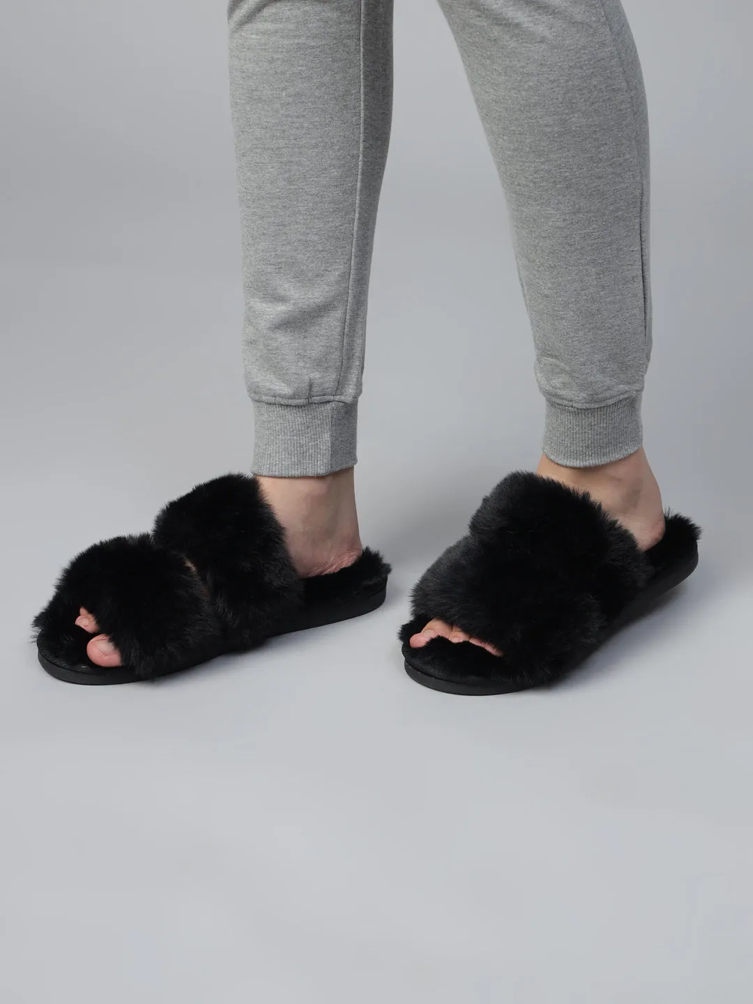 Black Fur Winter Warm Comfy Slipper (TC-INDSLIP2-BLK)