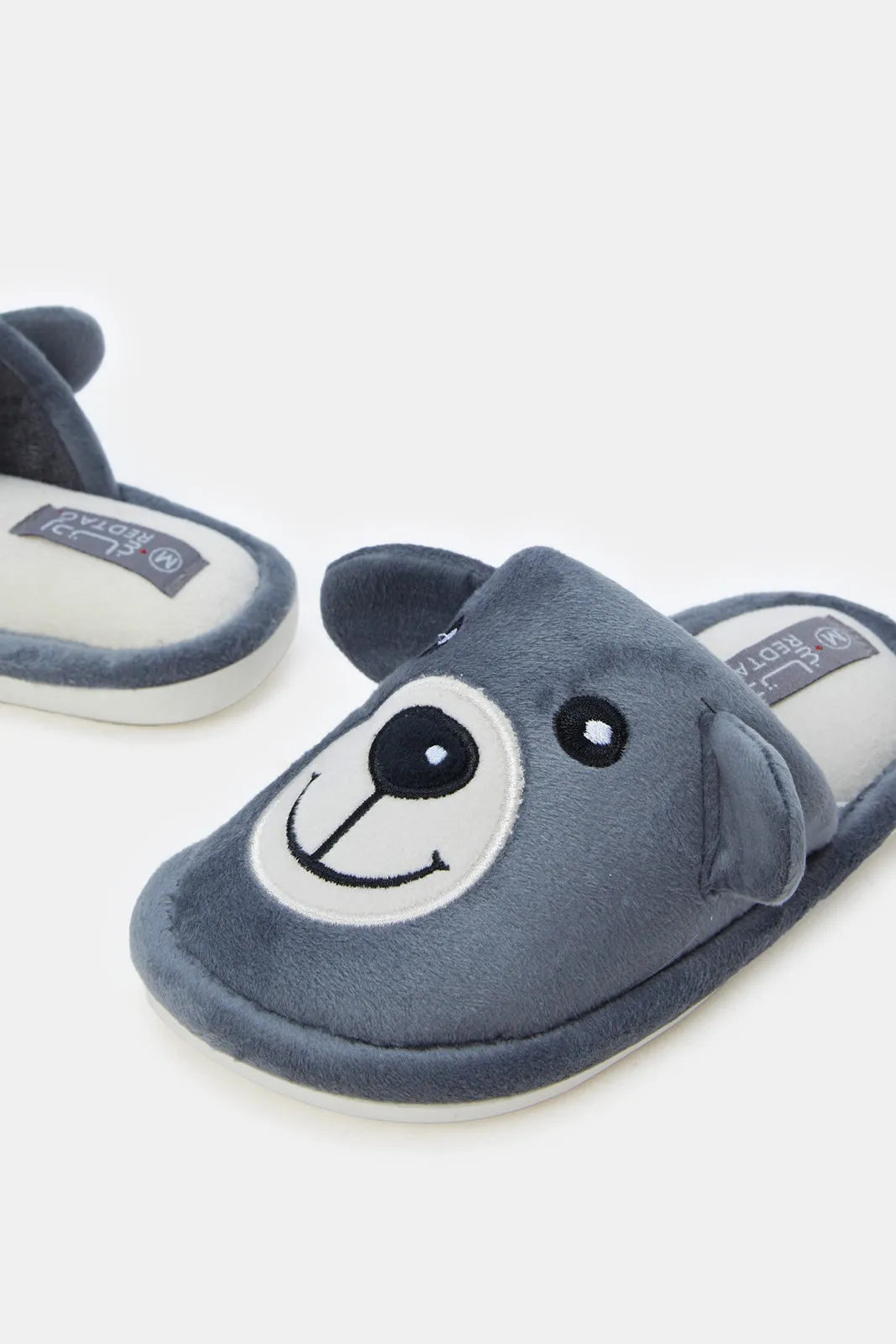 Boys Grey 3D Bear Slippers