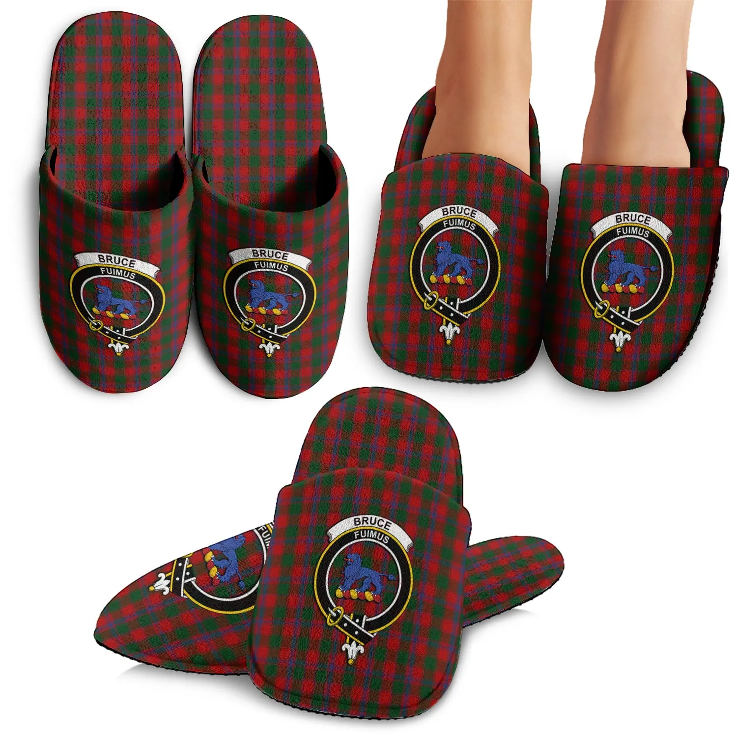 Bruce Old Tartan Home Slippers with Family Crest