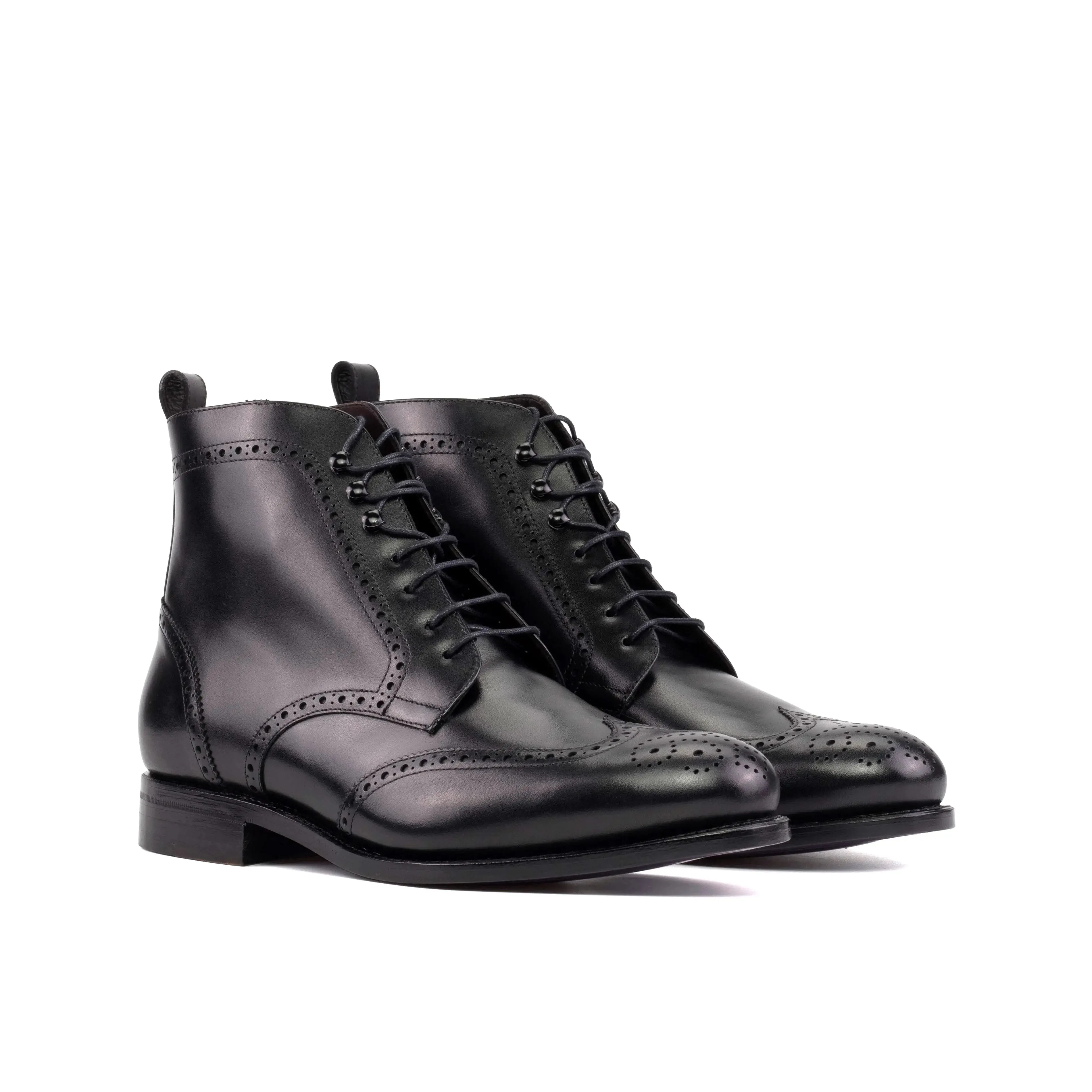 DapperFam Valiant in Black Men's Italian Leather Military Brogue