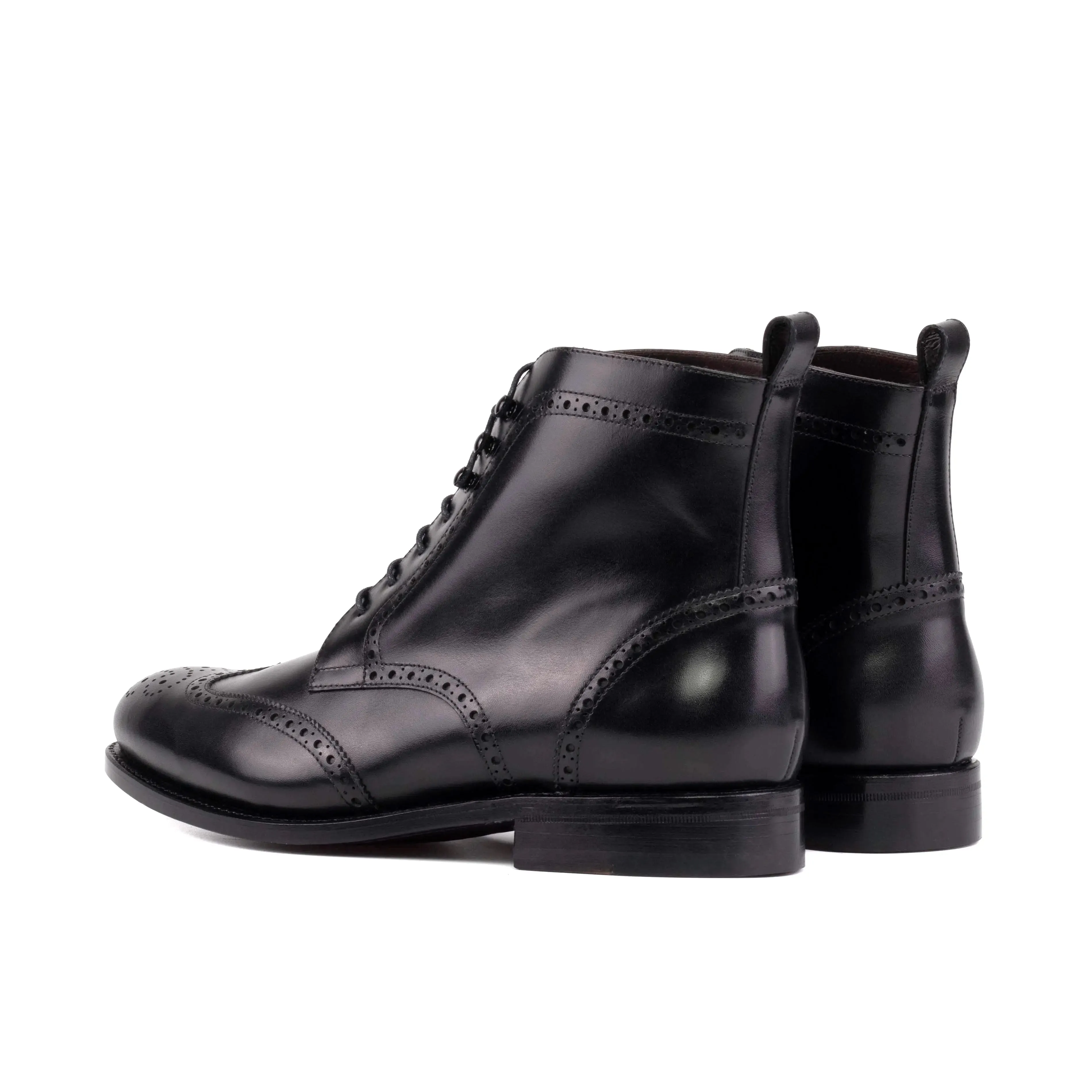 DapperFam Valiant in Black Men's Italian Leather Military Brogue