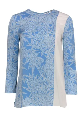 Diane von Furstenberg - White & Blue Blouse w/ Abstract Pattern Sz 2