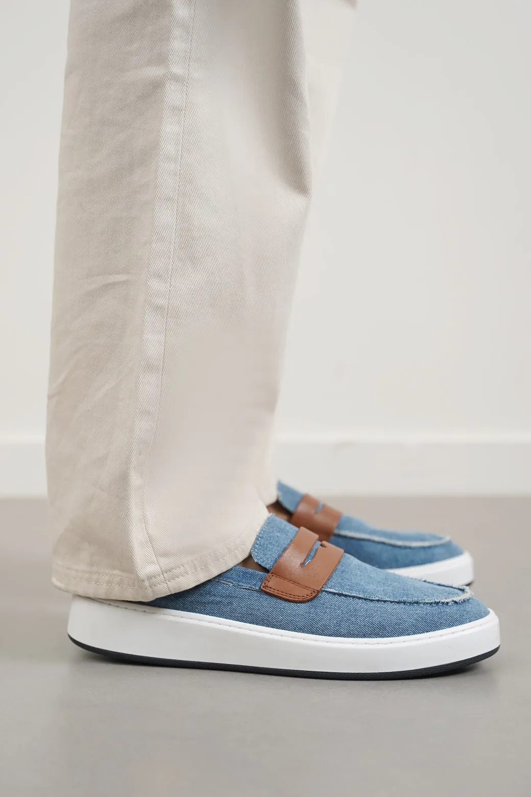 FRAYED DENIM LOAFERS