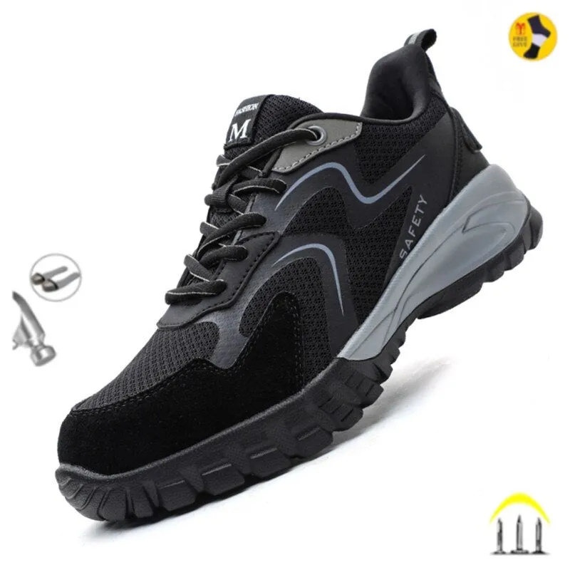 Genuine Leather Pigskin Work Shoes For Men Steel Toe Boots Construction Shoes Non-slip Industrial Shoes Male Footwear