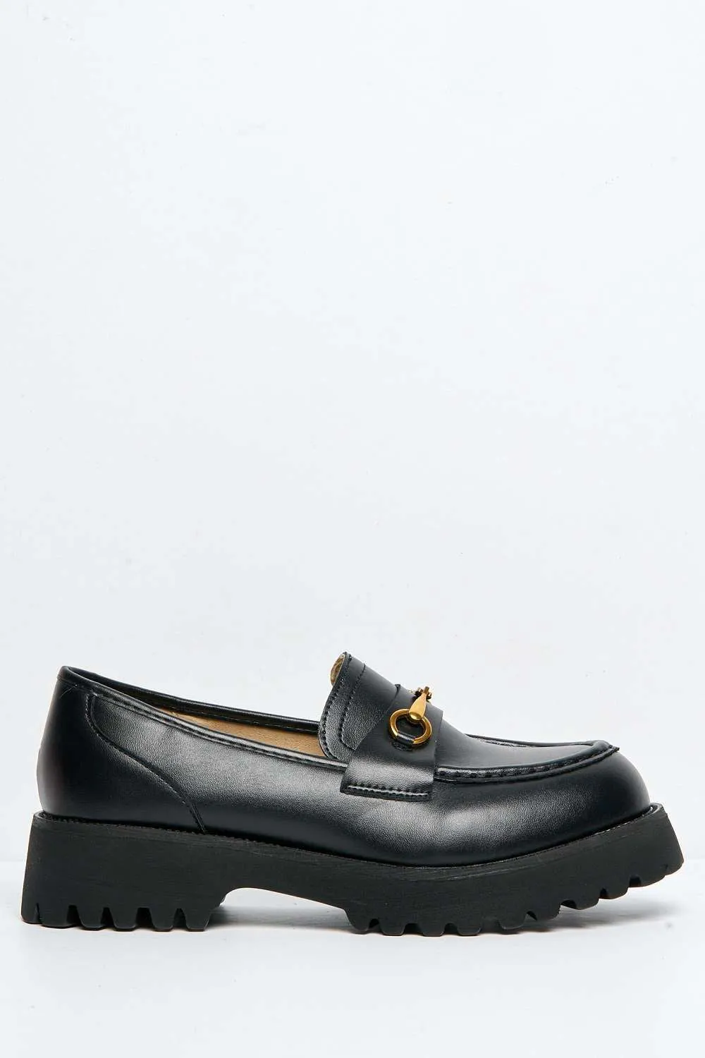 Helen Link Detail Chunky Loafers in Black Matt