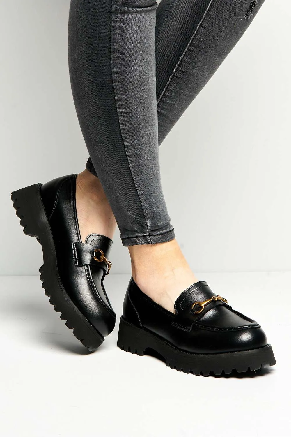 Helen Link Detail Chunky Loafers in Black Matt