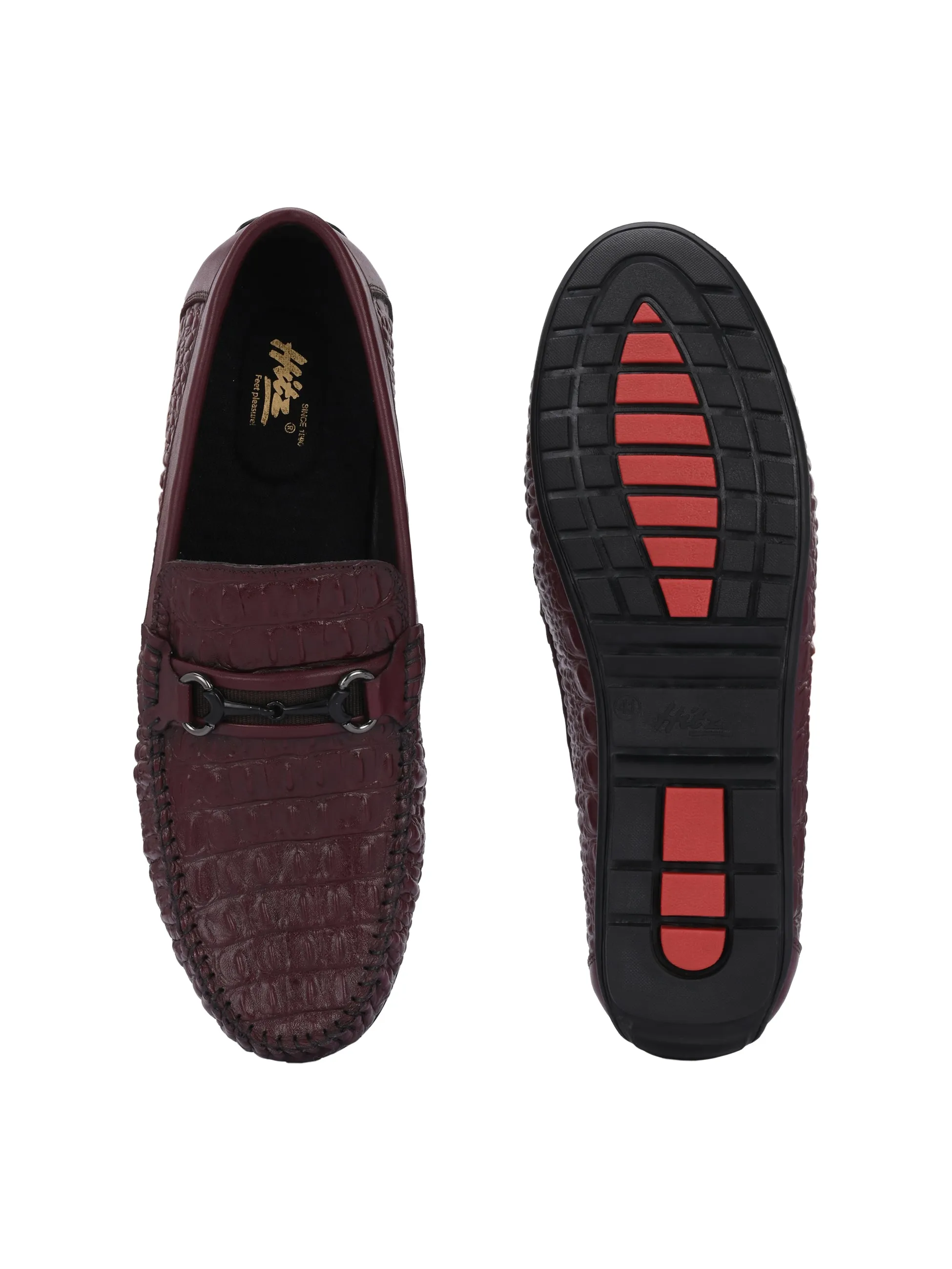 Hitz Men's Cherry Leather Casual Slip on Loafers