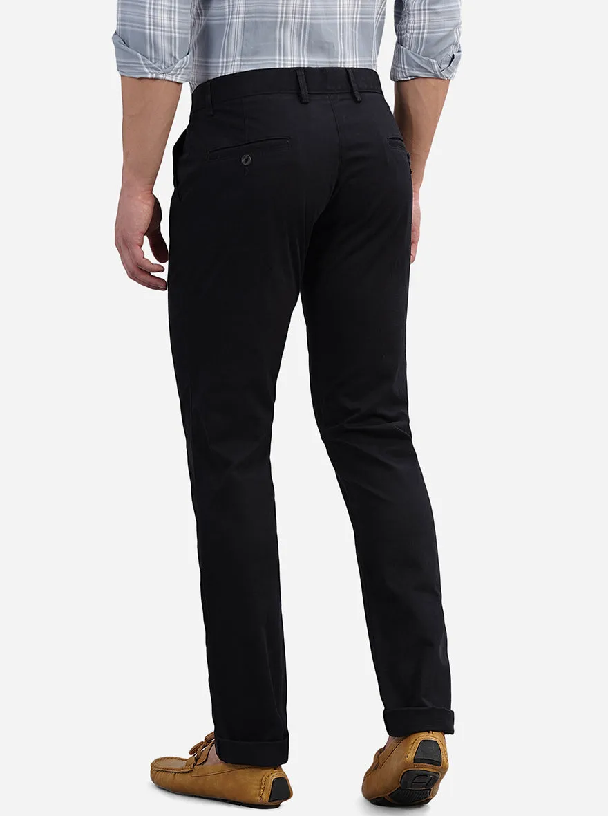 Jet Black Solid Super Slim Fit Casual Trouser | Greenfibre