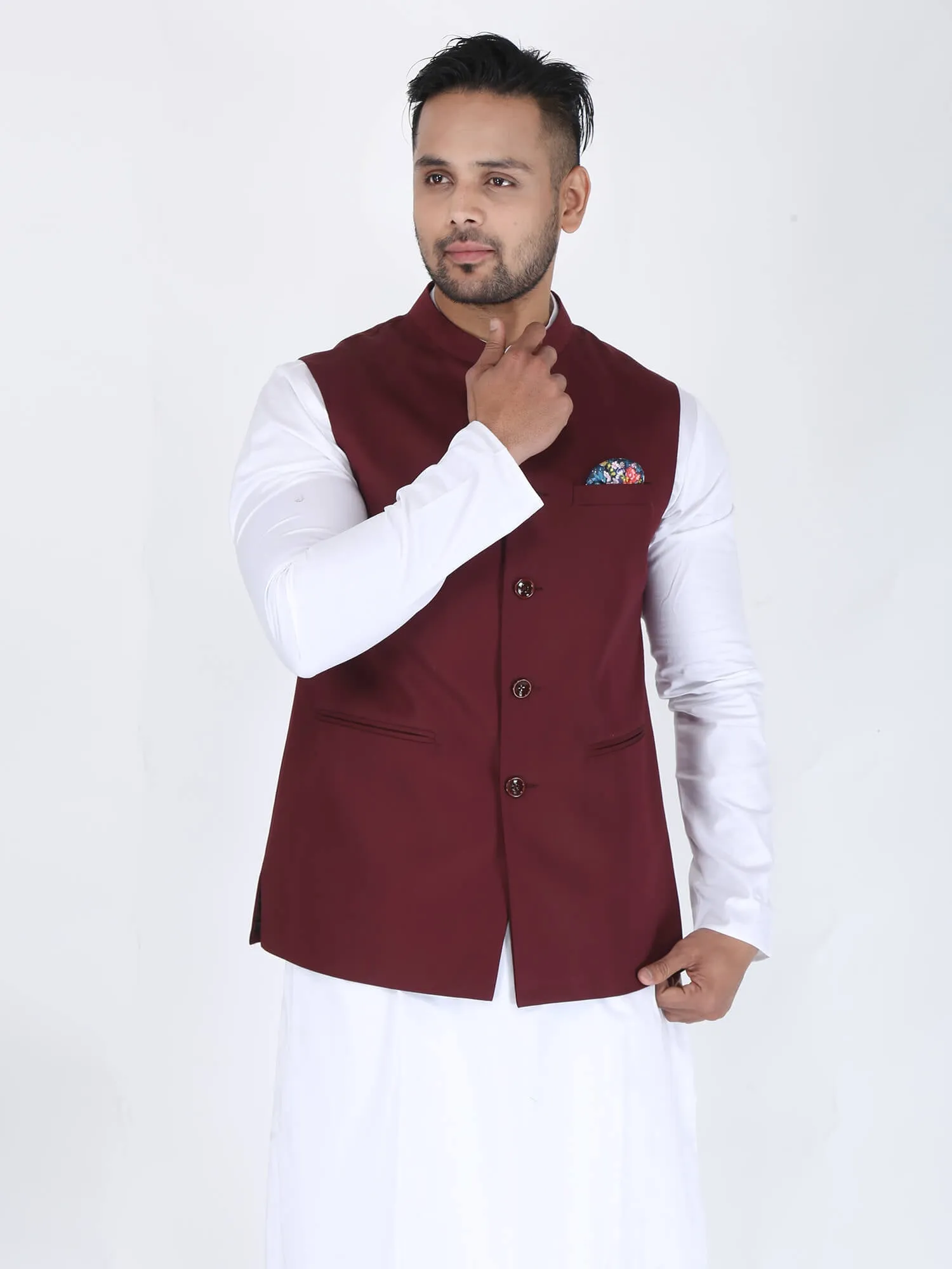 Maroon Solid Classic Modi Jacket