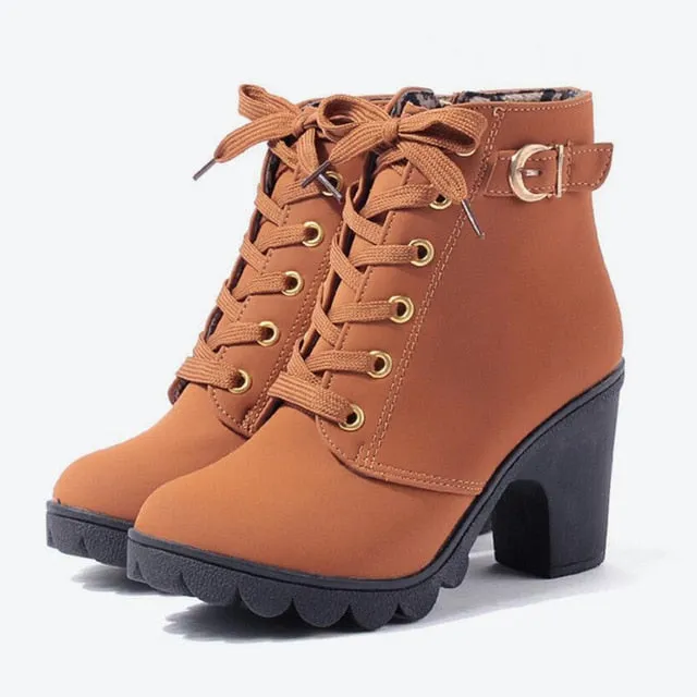 MCCKLE Plus Size Ankle Boots Women Platform High Heels Buckle Shoes