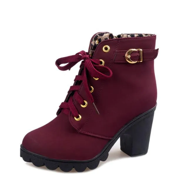 MCCKLE Plus Size Ankle Boots Women Platform High Heels Buckle Shoes