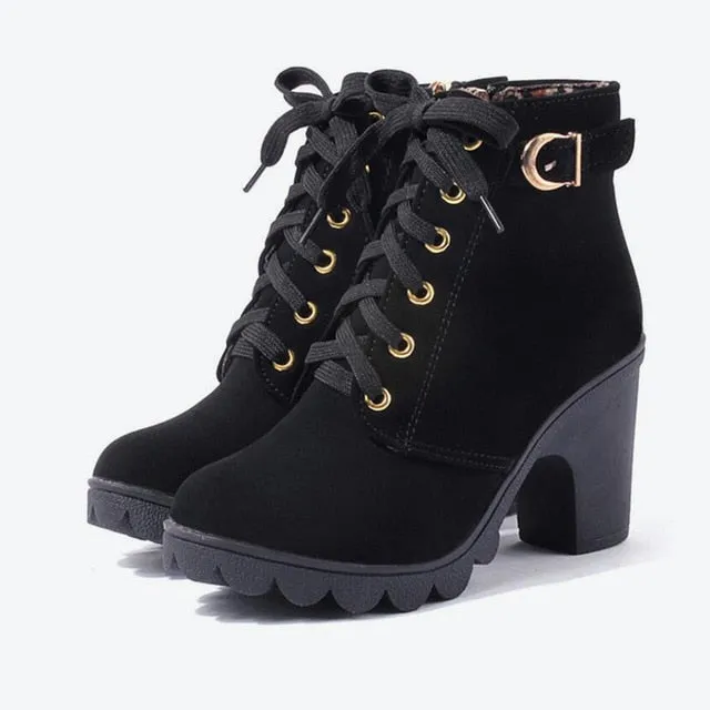 MCCKLE Plus Size Ankle Boots Women Platform High Heels Buckle Shoes