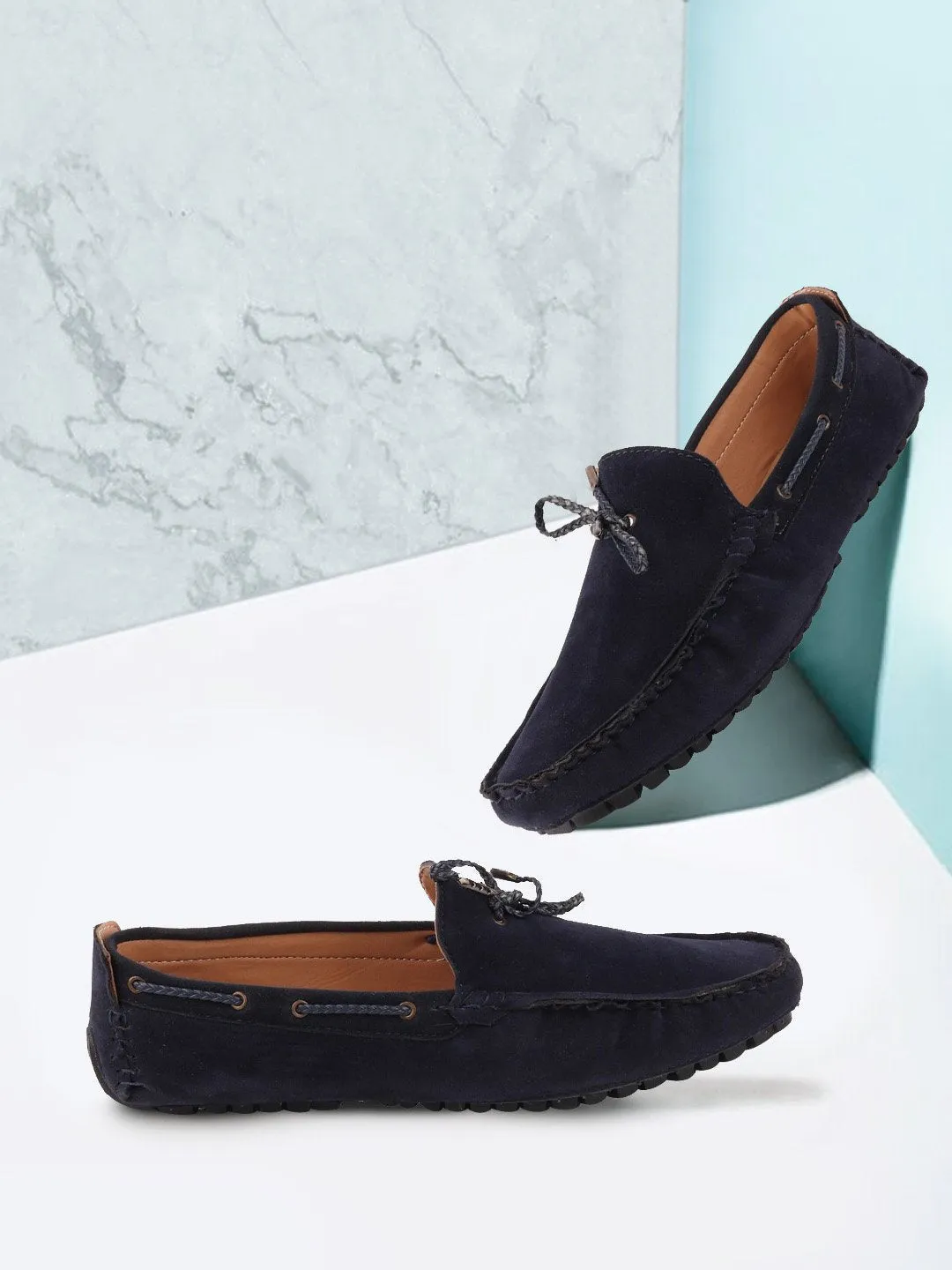 Men Blue Casual Suede Slip-On Loafers