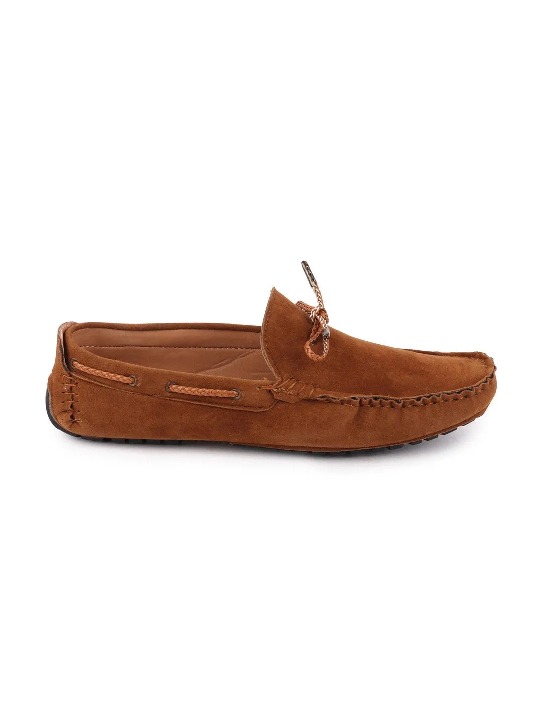 Men Tan Casual Suede Slip-On Loafers