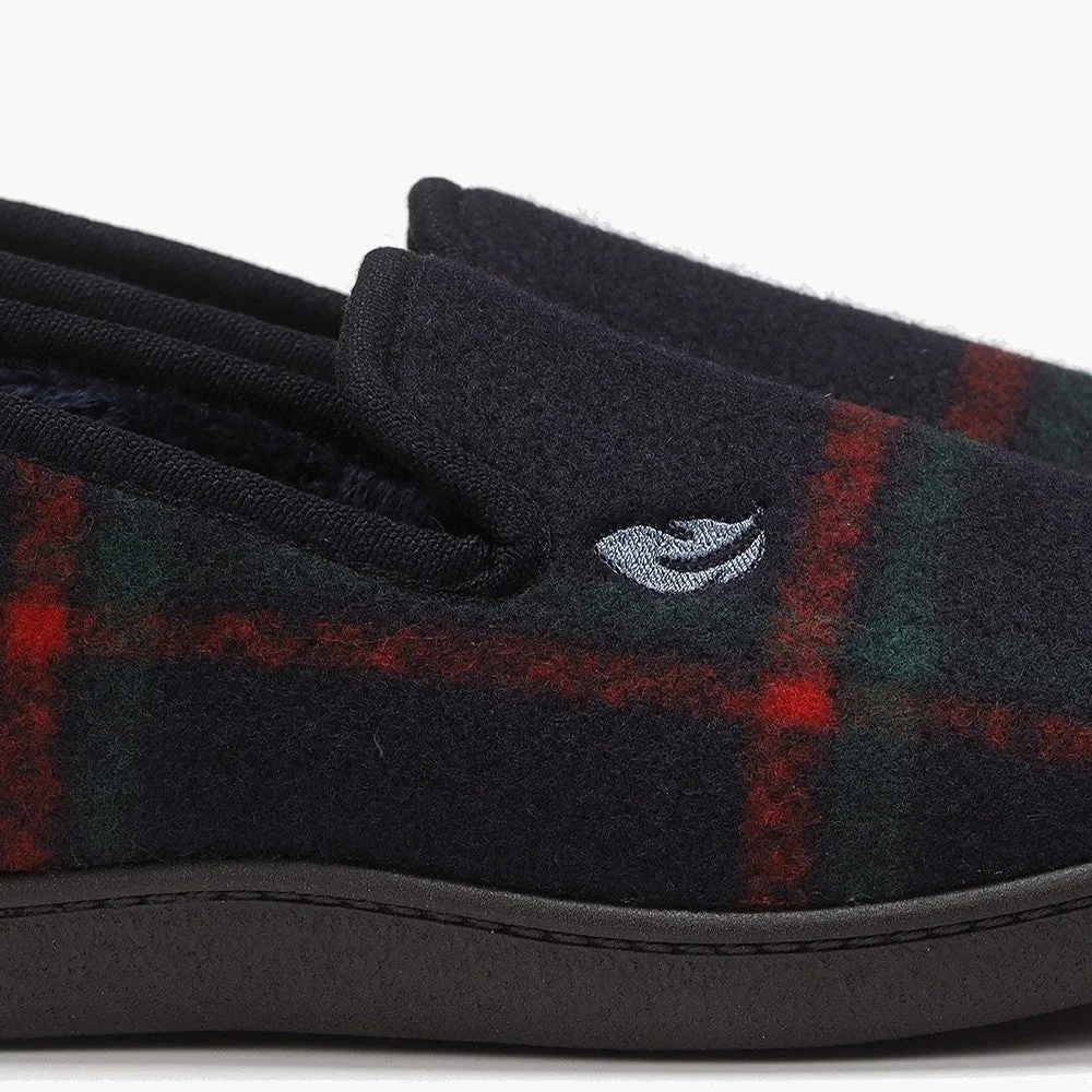 Mens Bedroom Slippers Navy Check Pluma flex Memory Foam R12256 Hamilton