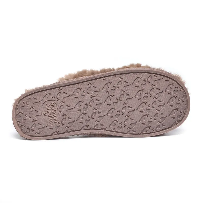 Nicki - Waffle Faux Fur Crossover Slipper Slider - Gingerbread