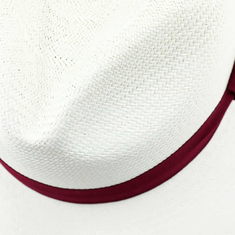 Panama Hat - Ivory / Burgundy Ribbon - Llano