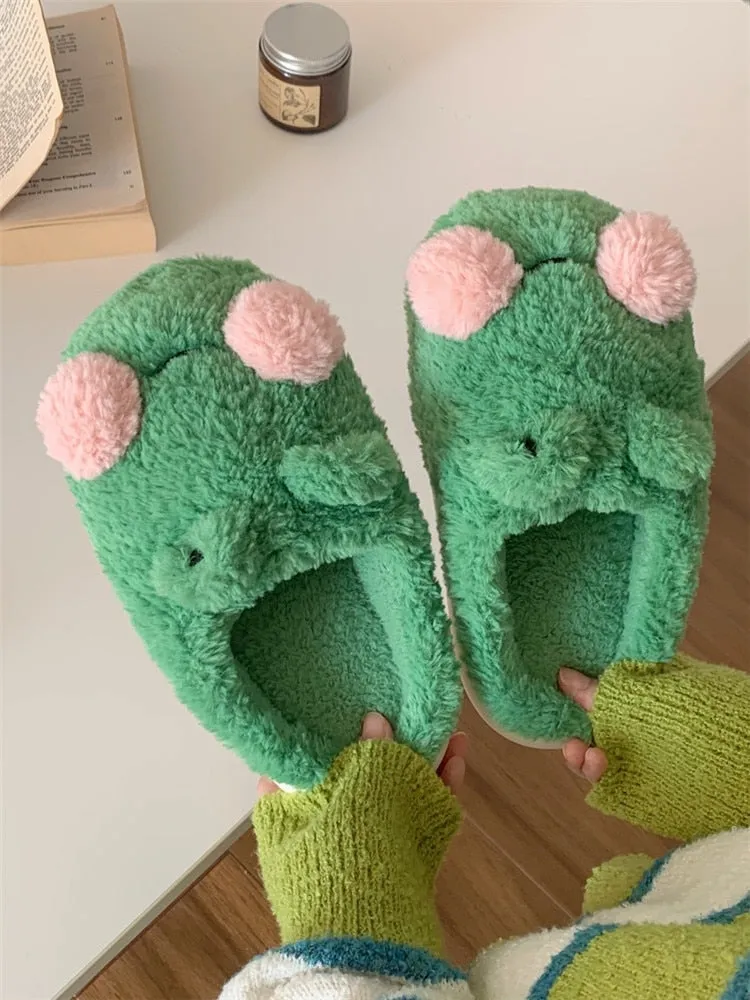 Plush Frog House Slippers