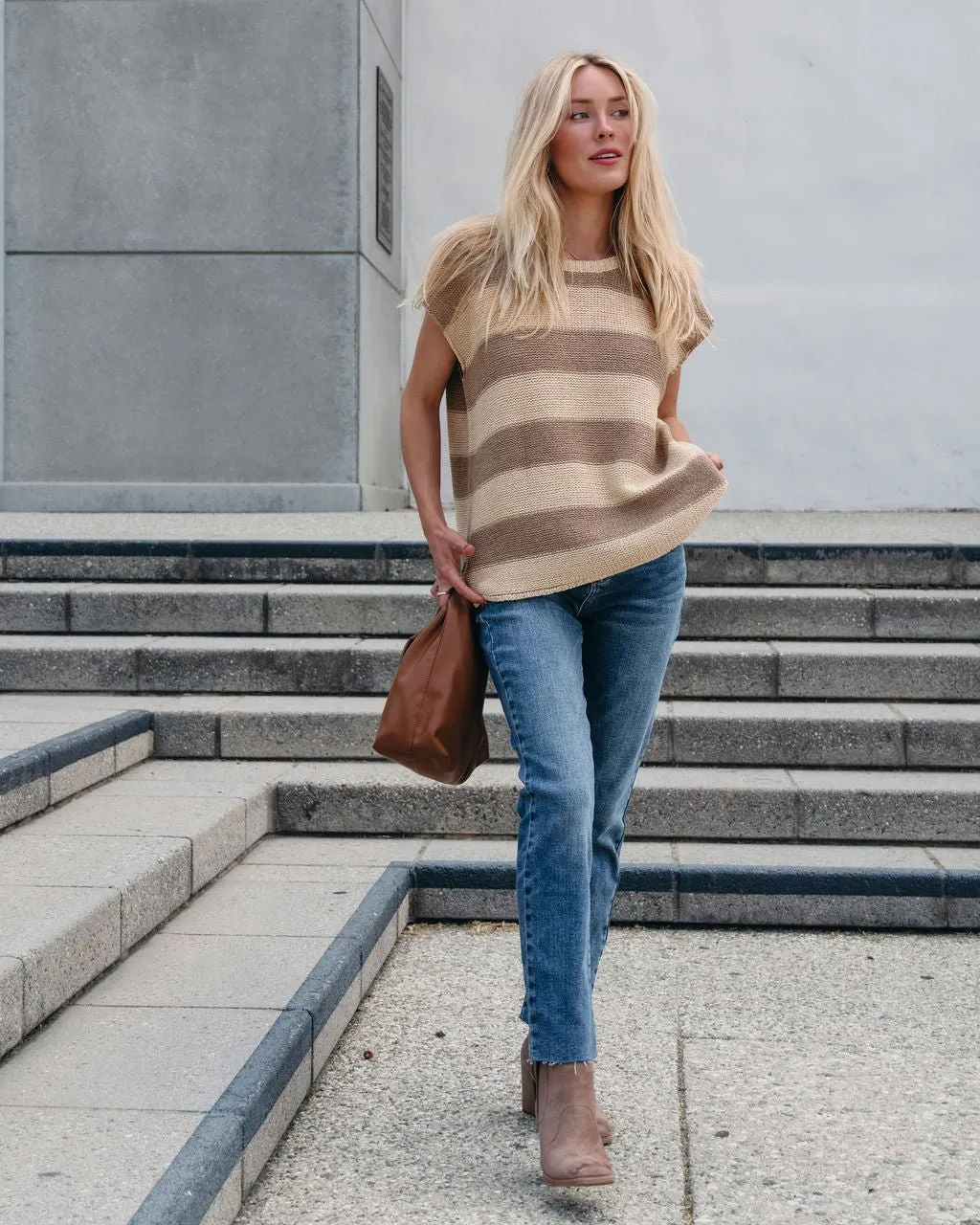 Tan and Mocha Striped Pullover Sweater - FINAL SALE