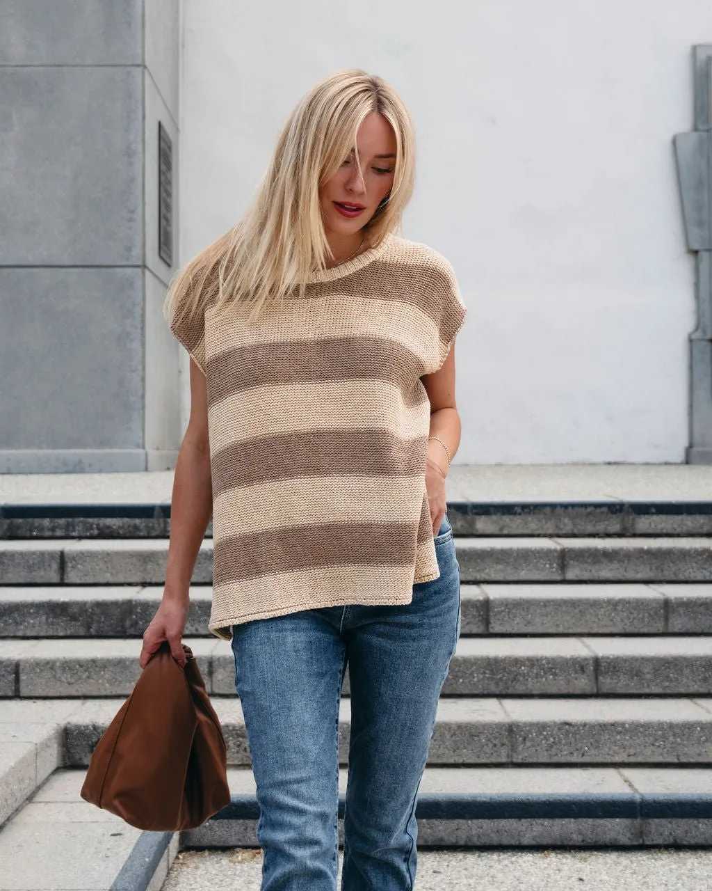 Tan and Mocha Striped Pullover Sweater - FINAL SALE