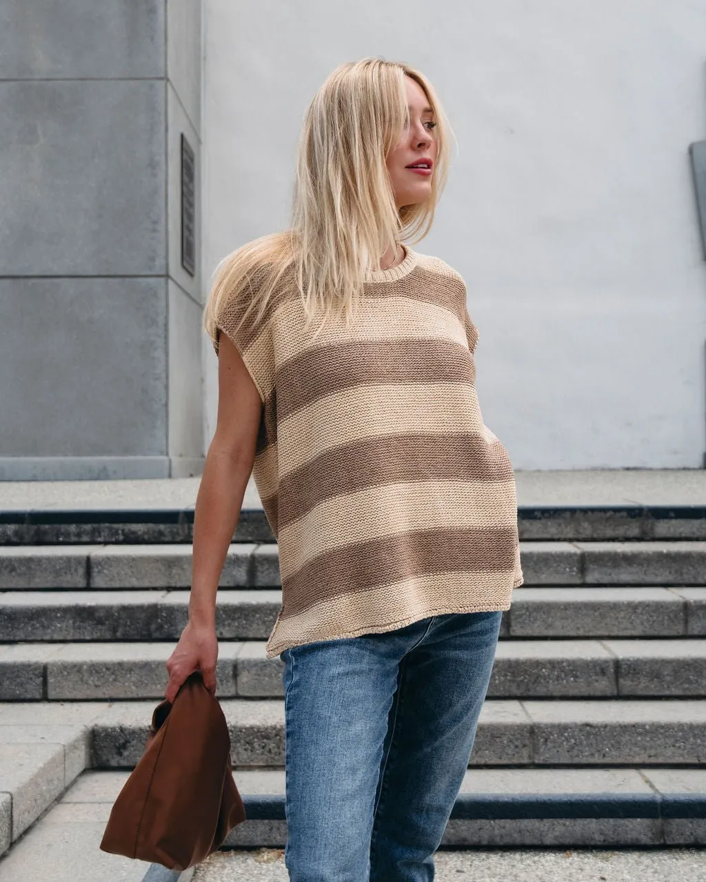 Tan and Mocha Striped Pullover Sweater - FINAL SALE