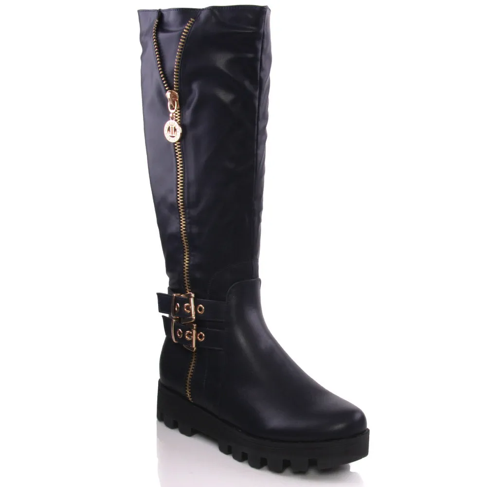 Womens ‘Becky’ Decorated Zipped Riding Knee High Boots