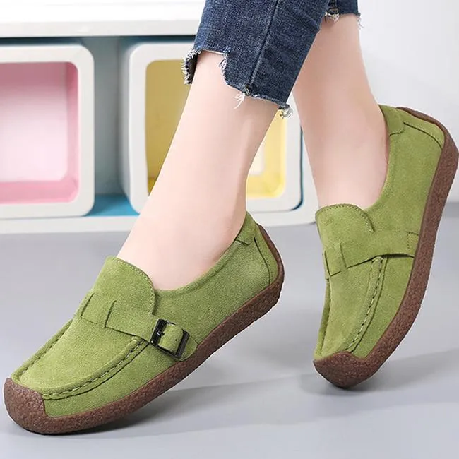 Women's flat buckle strap loafers slip on flat shoes for spring/fall