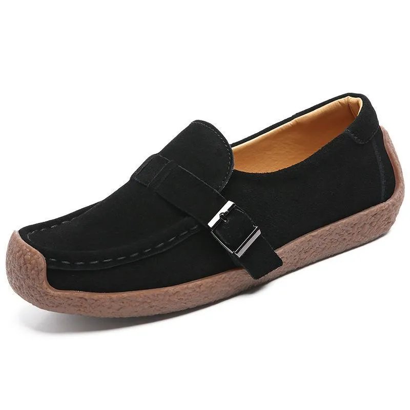 Women's flat buckle strap loafers slip on flat shoes for spring/fall