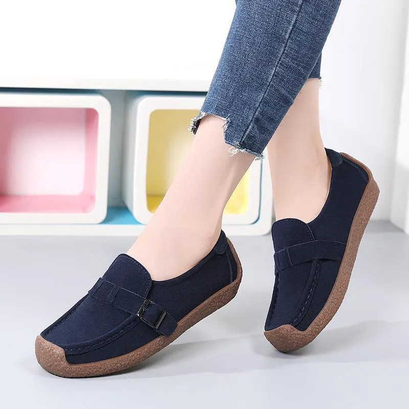 Women's flat buckle strap loafers slip on flat shoes for spring/fall