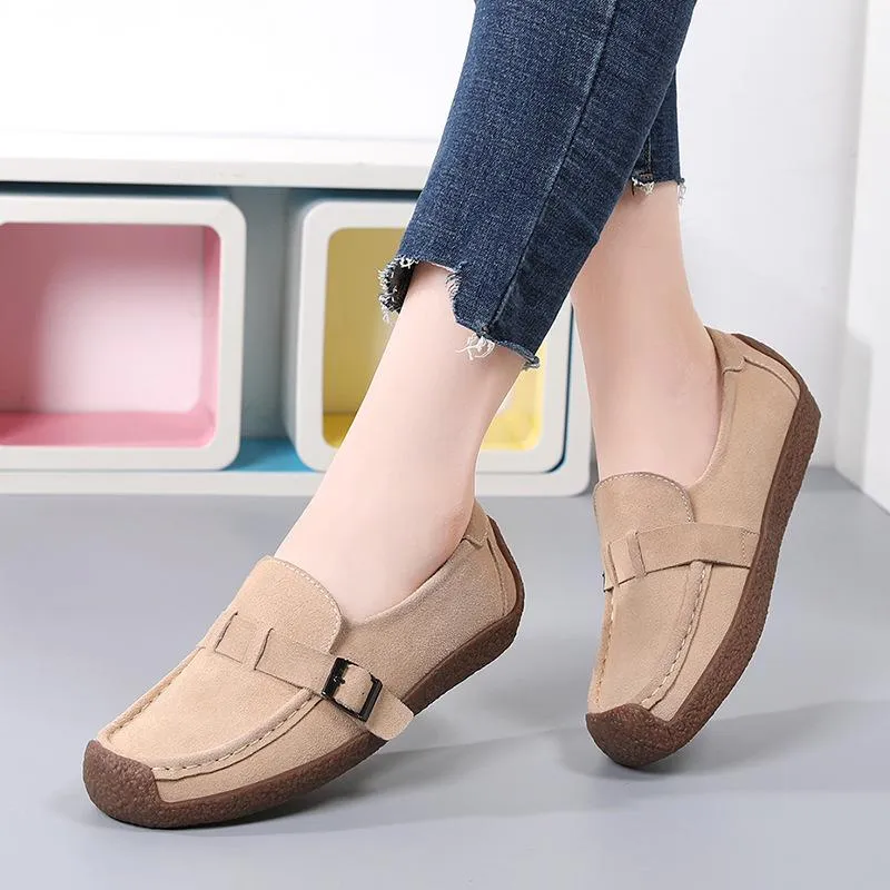 Women's flat buckle strap loafers slip on flat shoes for spring/fall