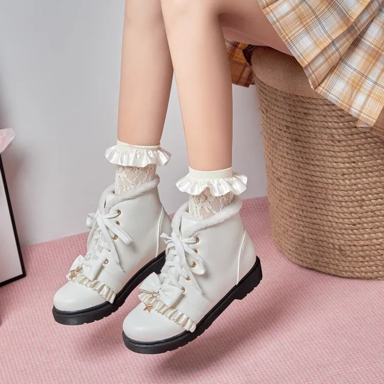 Women's Lolita Bow Tie Lace Up Flat Ankle Boots