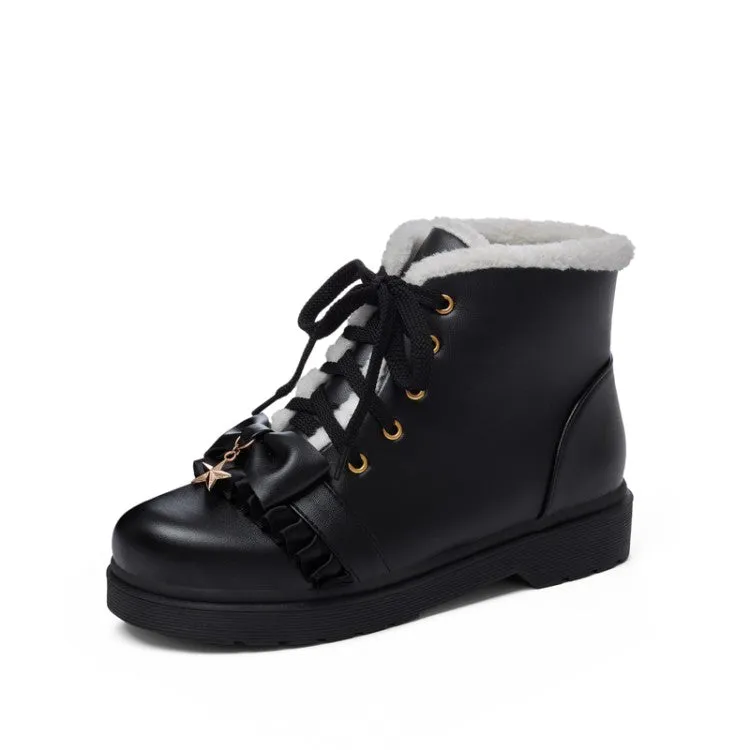 Women's Lolita Bow Tie Lace Up Flat Ankle Boots