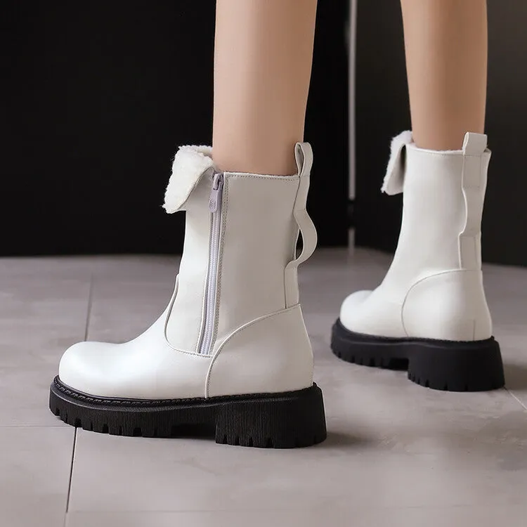 Women's Round Toe Square Heel Platform Short Boots