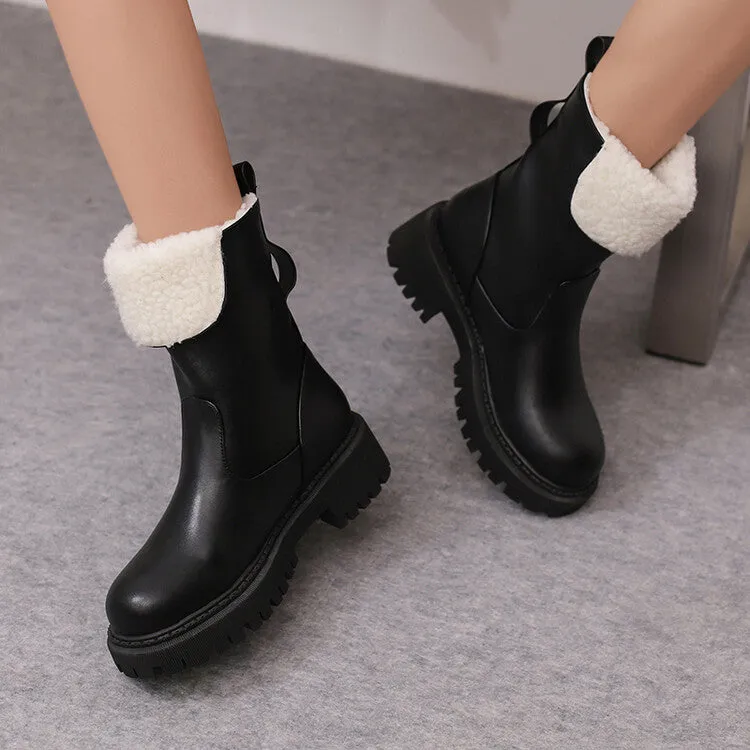 Women's Round Toe Square Heel Platform Short Boots