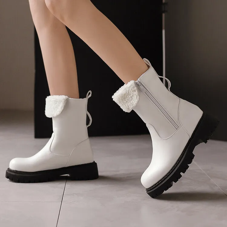 Women's Round Toe Square Heel Platform Short Boots