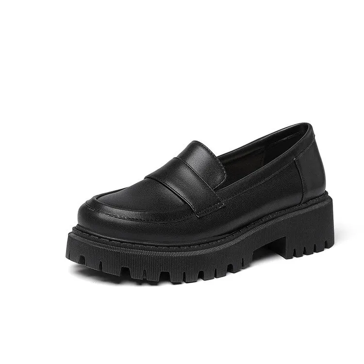 Women's Round Toe Stitch Platform Slip-On Loafers