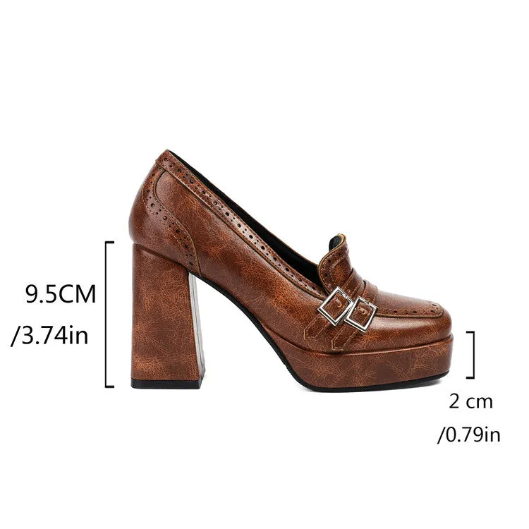 Women's Square Toe High Heel Platform Loafers