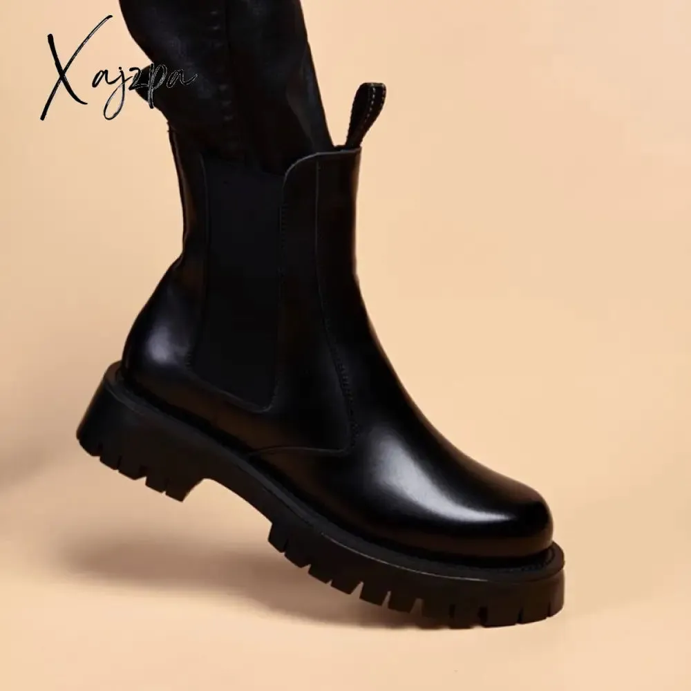 Xajzpa - mens fashion party nightclub dresses natural leather platform shoes handsome cowboy boot ankle botas masculinas zapatos hombre